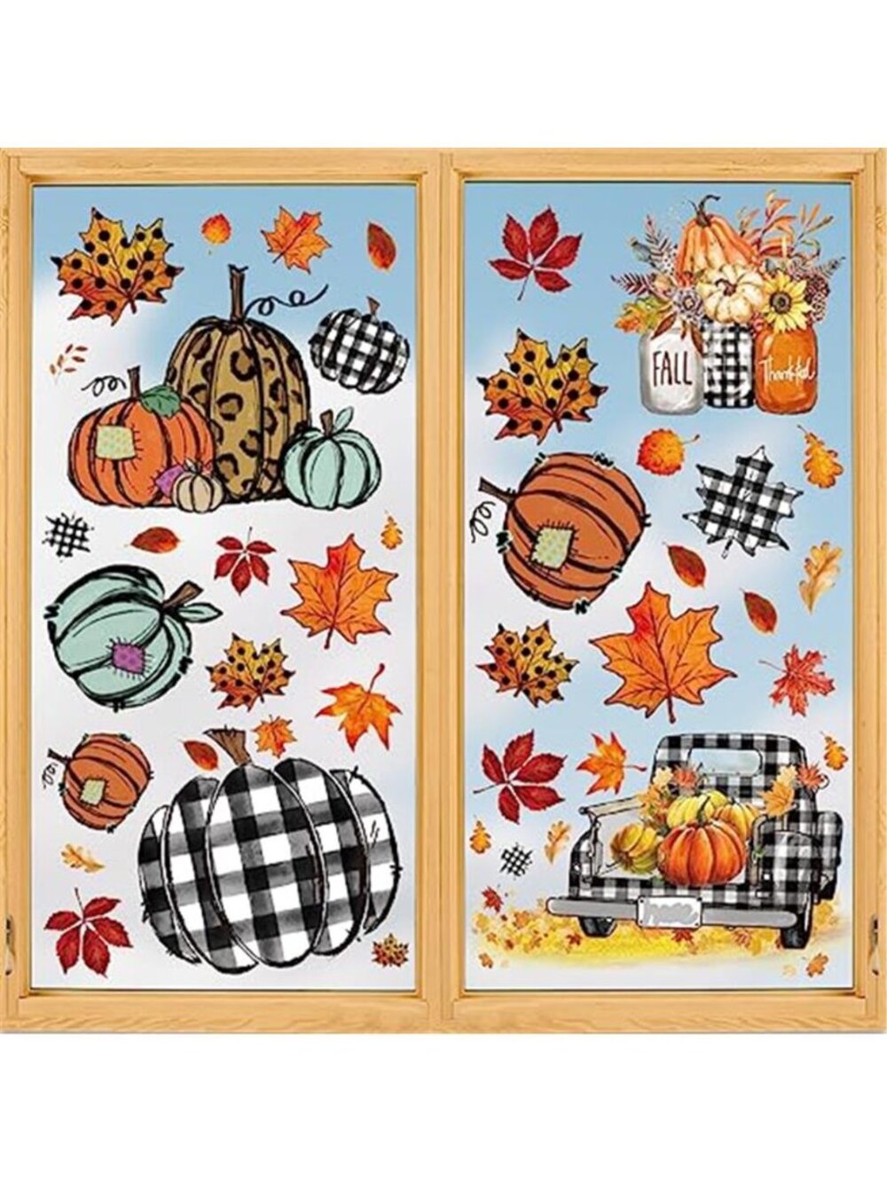 108Pcs Fall Thanksgiving Window Clings Harvest Colorful Pumpkin